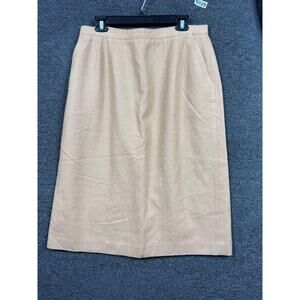Bretton Place Skirt Womens 16 Camel Tan 100% Wool Lined Midi Pencil Made in USA